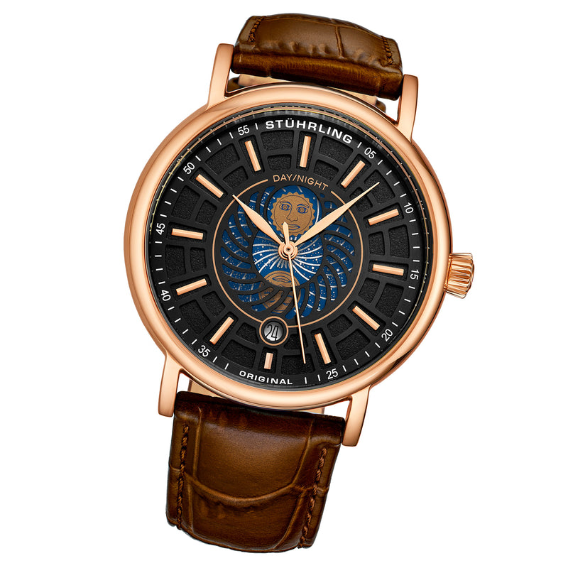 Symphony Rose Gold case/Leather strap/ Brass Dial | Black Dial