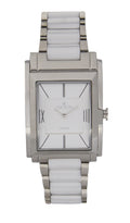 Men's Swiss Quartz White Ceramic & Stainless Steel Rectangular Dress Watch  |  Dial