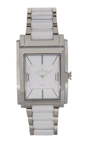 Men's Swiss Quartz White Ceramic & Stainless Steel Rectangular Dress Watch  |  Dial