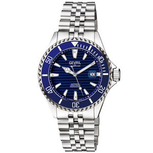 Chambers Gevril Swiss Made Sellita SW200 Ceramic rotation bezel 200 Meter diver watch exhibition caseback blue steel | Blue Dial
