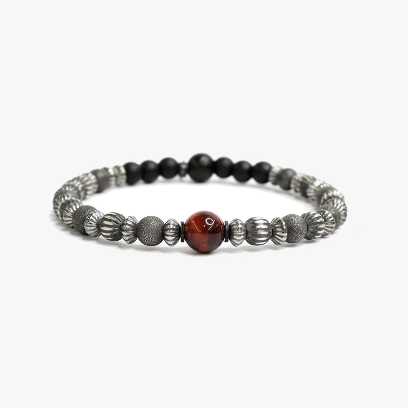 Textured Sterling Beads, Tiger Eye, Red Tiger Eye M (7.25" Wrist) |  Dial