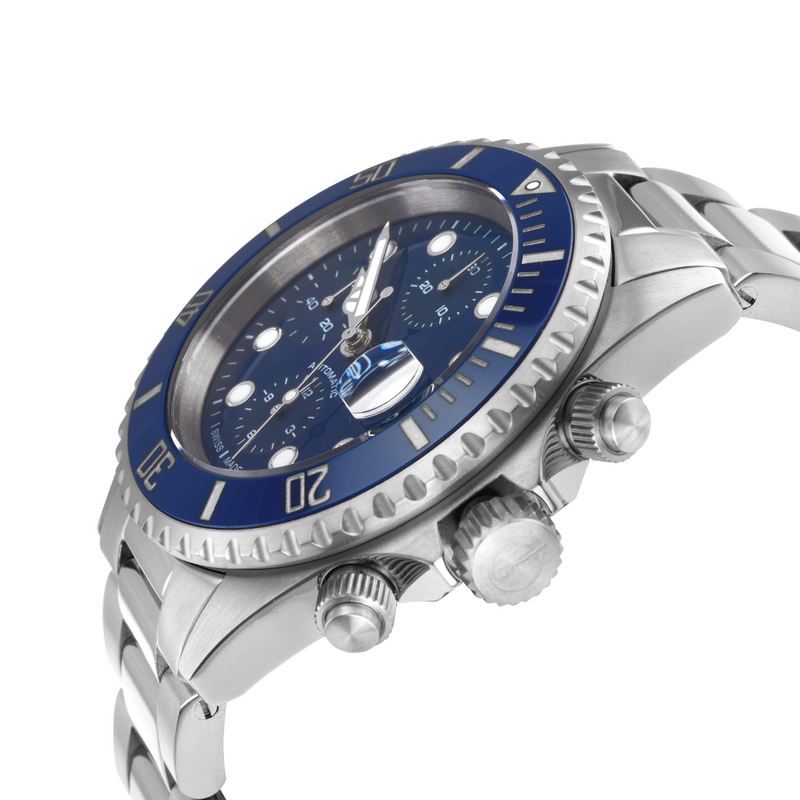Wall Street Swiss Automatic Chronograph SW500 Blue Ceramic Bezel Divers Watch Steel Blue Dial