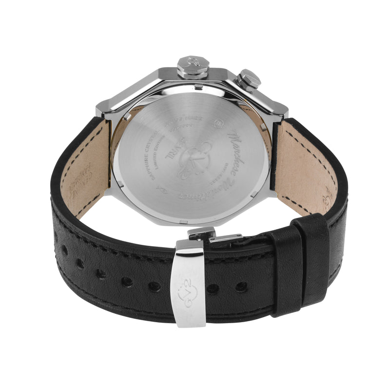 Marchese GV2 Men's Marchese IPYG Case, Black/Gold  Dial,  Genuine Italian Black Leather Strap with White Stitching | Black Dial