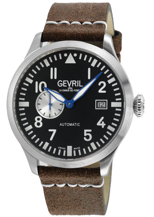 Vaughn Swiss automatic SA110, Black Dial, Brown Handmade Leather Strap | Black Dial