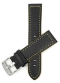 506 | 18mm Black / Yellow Italian Leather Watch Band - Racer - Padded 18mm / Black / Yellow / Silver Buckle |  Dial