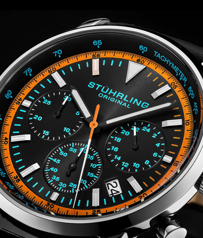 Monaco Black Dial / Black Leather Orange Blue | Black Dial