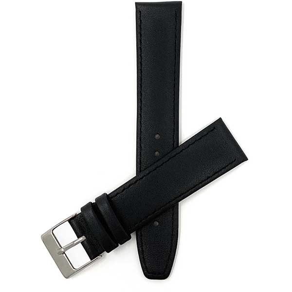 106 | Black 18mm Classic Slim Leather Watch Band, Many Colors with Stitch 18mm / Black |  Dial