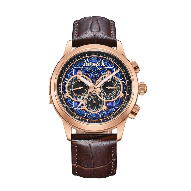 Apostle Custom Enamel Dial Watch Brown/Blue | Multi-colored Dial