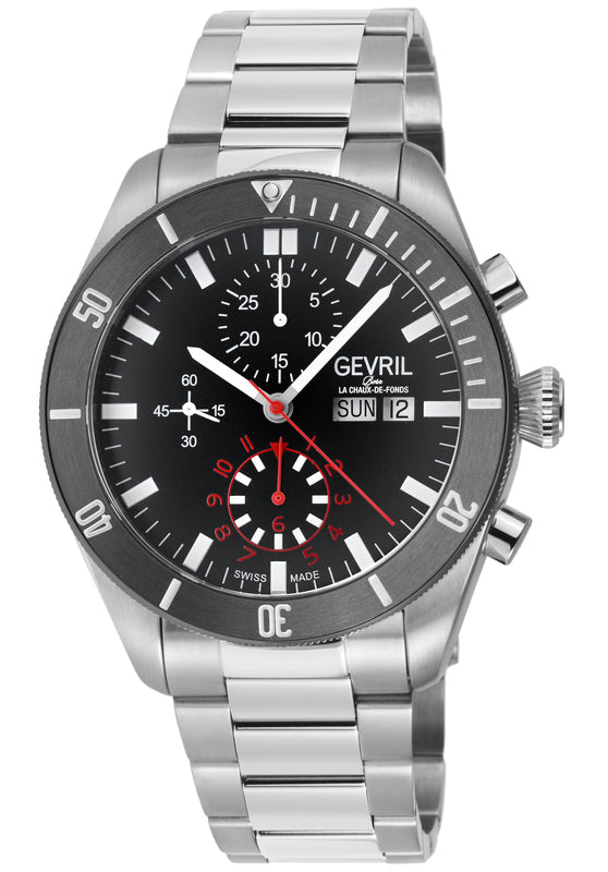 Yorkville - Chronograph Gevril Yorkville Swiss Automatic Chronograph  Watch, SS Case, Gray bezel, Gray Dial, IP Gun metal Bracelet. | Gray Dial