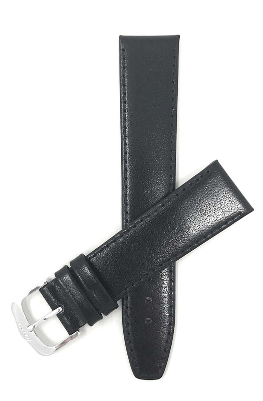 Bandini 20mm Extra long - Black Italian Leather Watch Band - Classic - Flat 20mm Extra long / Black / Silver Buckle |  Dial