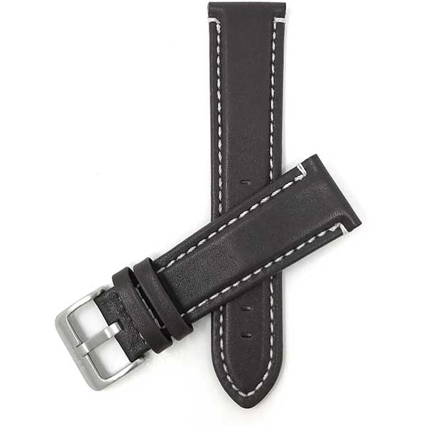 850s | 24mm Brown Mens Waterproof Leather Watch Straps, White Stitch 24mm / Brown / Silver Buckle |  Dial
