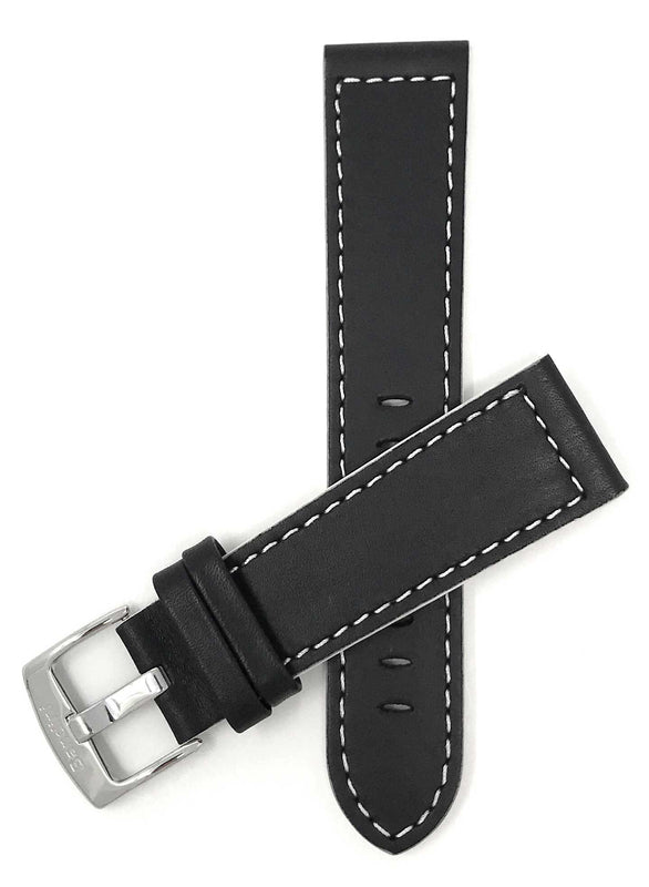 506 | 18mm Black / White Italian Leather Watch Band - Racer - Padded 18mm / Black / White / Silver Buckle |  Dial