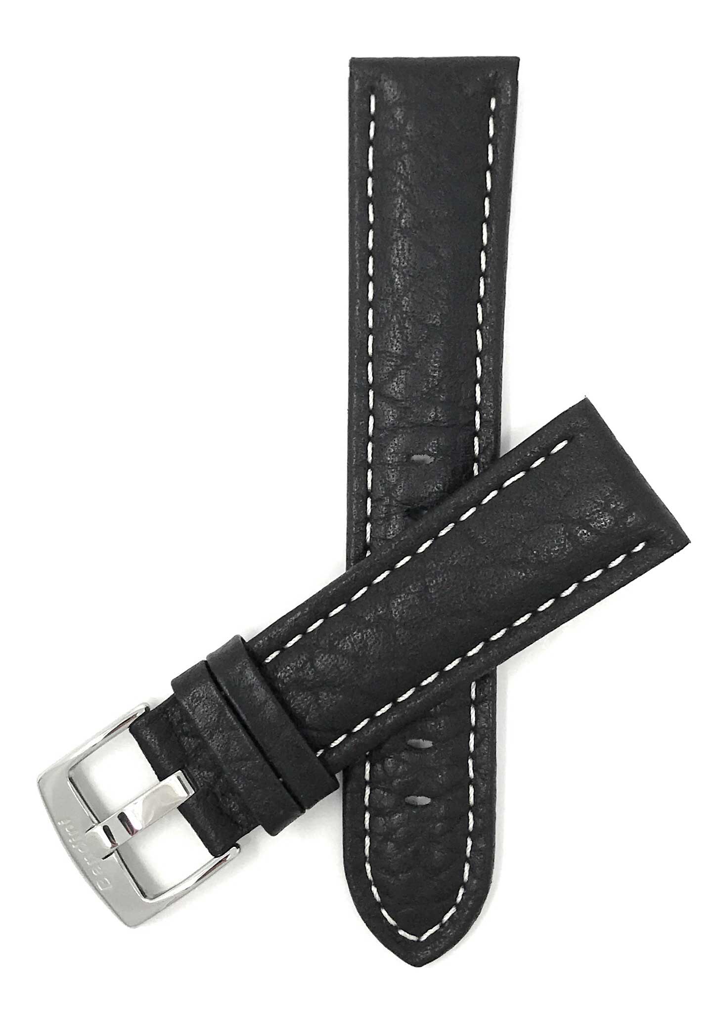 Bandini 26mm Extra long - Black Italian Leather Watch Band - Buffalo Pattern - Padded 26mm Extra long / Black / Silver Buckle |  Dial