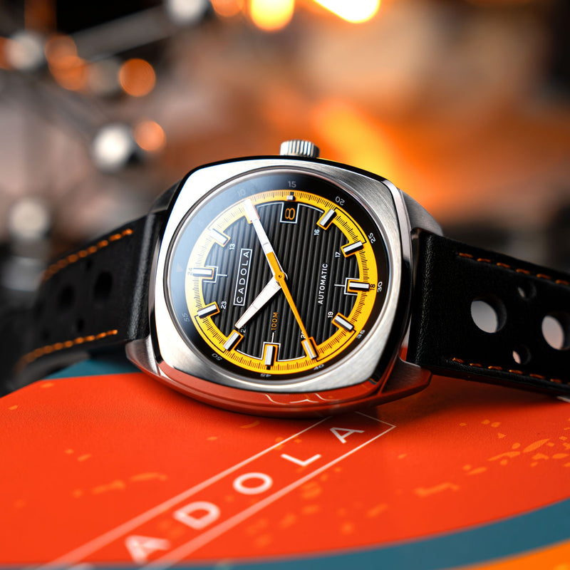 Buxton Automatic Black & Orange / Black Leather | Black Dial