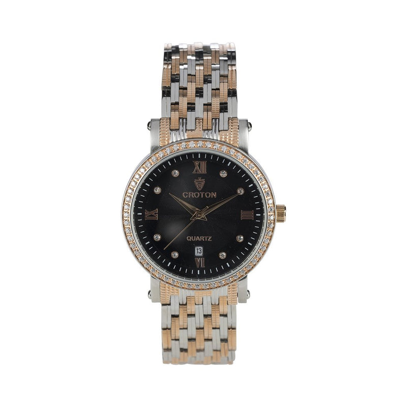 Croton Gents CZ dial with swirl Pattern two tone/black | Black Dial