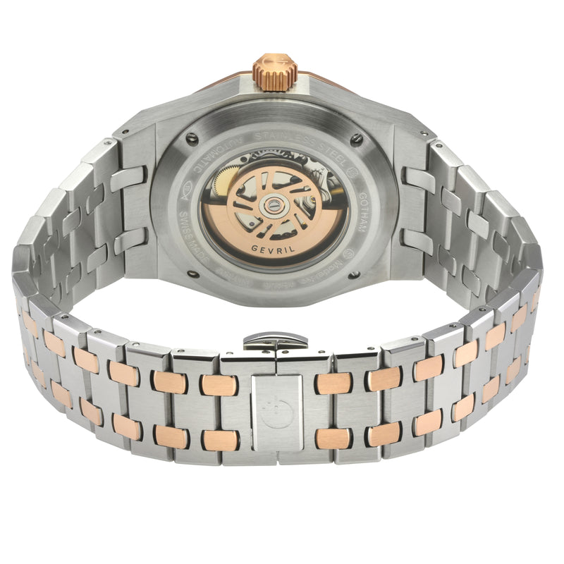 Gotham Swiss Automatic Movement, Black Embossed Dial, Two toned SS/IPRG Bracelet | Black Dial