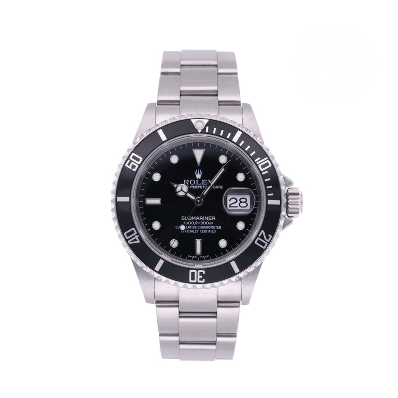 Pre-Owned Black Rolex Submariner Date Black Dial 40mm-(Ref. 16610)
