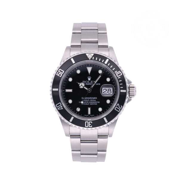Pre-Owned Black Rolex Submariner Date Black Dial 40mm-(Ref. 16610)
