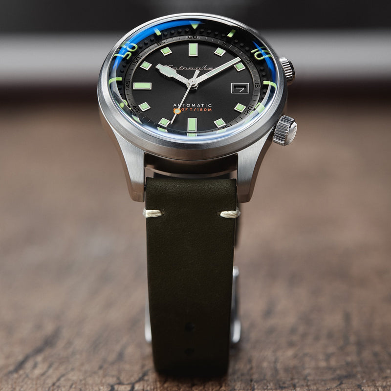 Bradner Black / Green / Leather | Black Dial