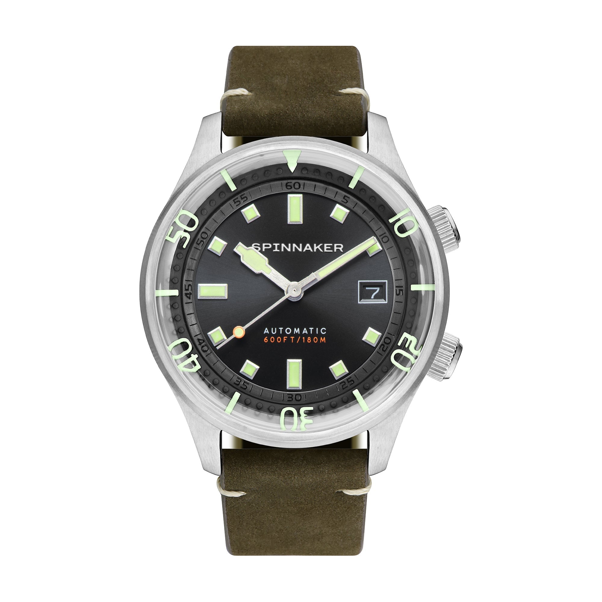 Bradner Black / Green / Leather | Black Dial