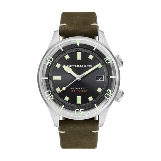 Bradner Black / Green / Leather | Black Dial