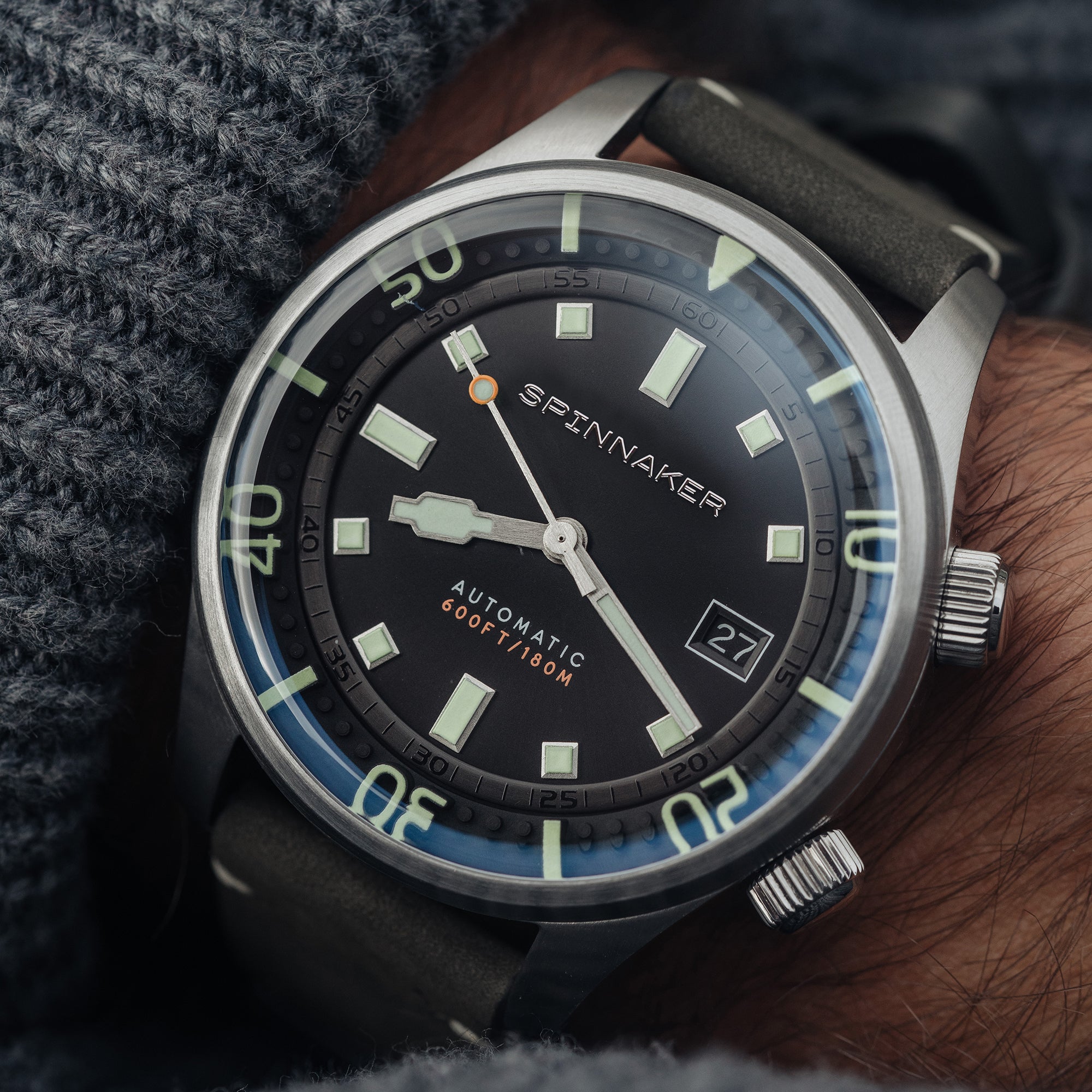 Bradner Black / Green / Leather | Black Dial