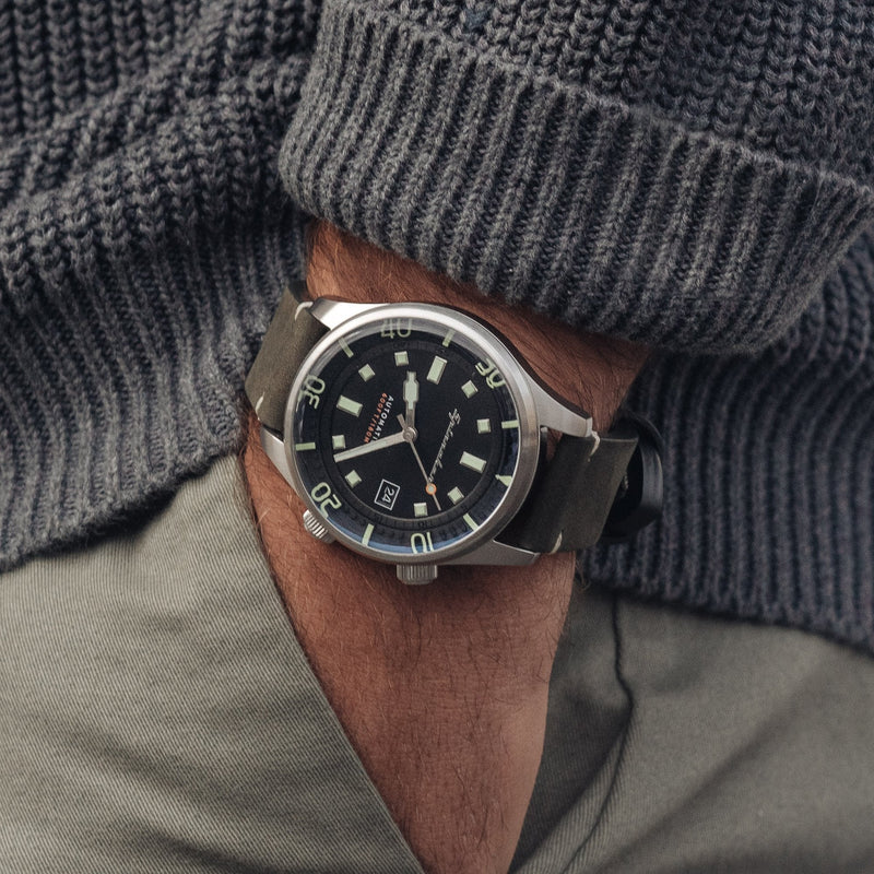 Bradner Black / Green / Leather | Black Dial