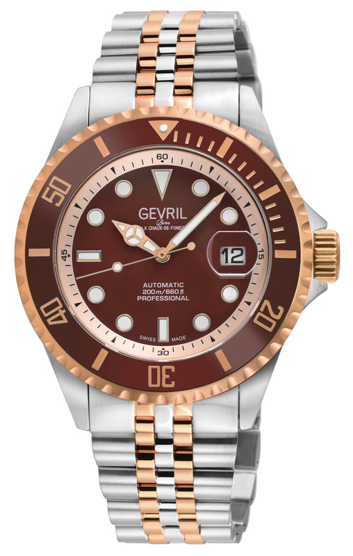 Wall Street Gevril Swiss Made SW200-1 Steel Rotating Brown Ceramic Bezel , 316L case, Brown Dial | Brown Dial