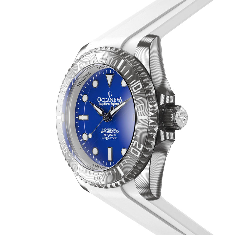 Damascus Swiss Automatic SW200 Deep Marine Explorer II Damascus/Blue Dial/White Strap | Blue Dial