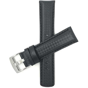 530 | 20mm Black Mens Leather Carbon Fiber Pattern Watch Band 20mm / Black / Silver Buckle