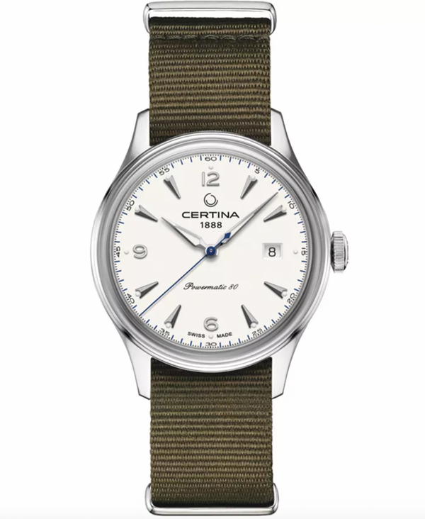 DS Heritage Powermatic White / Green Strap | White Dial