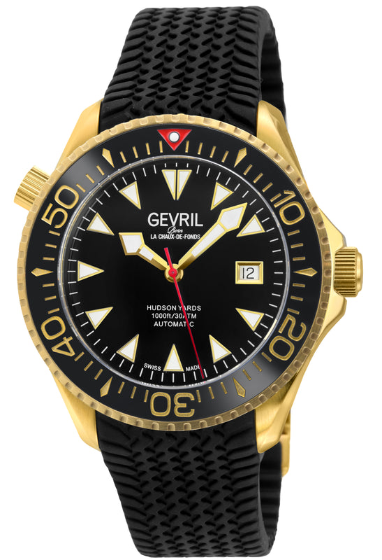 Hudson Yards - Rubber Swiss Made SW200 ceramic rotating bezel helium valve - Black Rubber | Black Dial