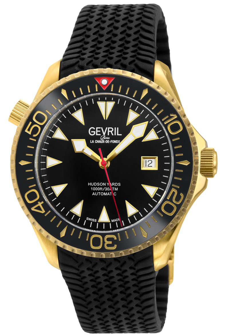 Hudson Yards - Rubber Swiss Made SW200 ceramic rotating bezel helium valve - Black Rubber | Black Dial