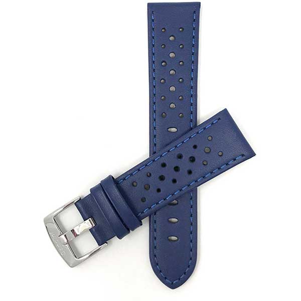 503 | Blue 20mm Mens Leather Rally Strap, Perforated Racing Watch Band 20mm / Blue |  Dial