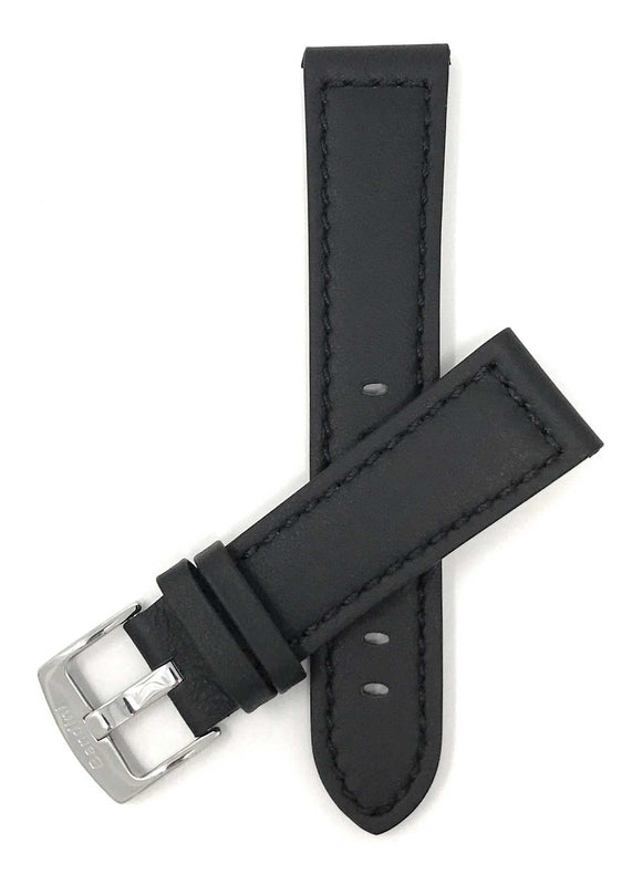 Bandini 22mm Black Italian Leather Watch Band - Racer - Padded 22mm / Black / Silver Buckle |  Dial