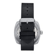 Davenport Engraved-Case Leather-Band Watch w/ Date Silver/Black | Black Dial