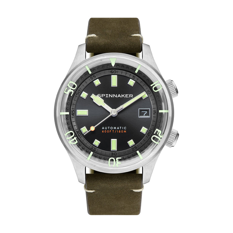 Bradner Black / Green / Leather | Black Dial