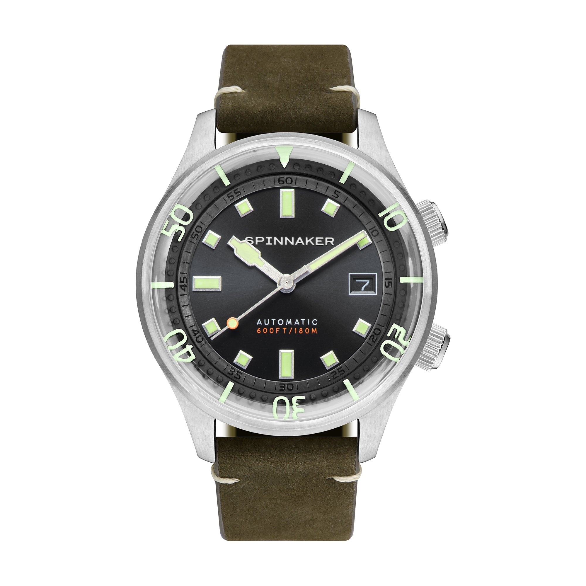Bradner Black / Green / Leather | Black Dial