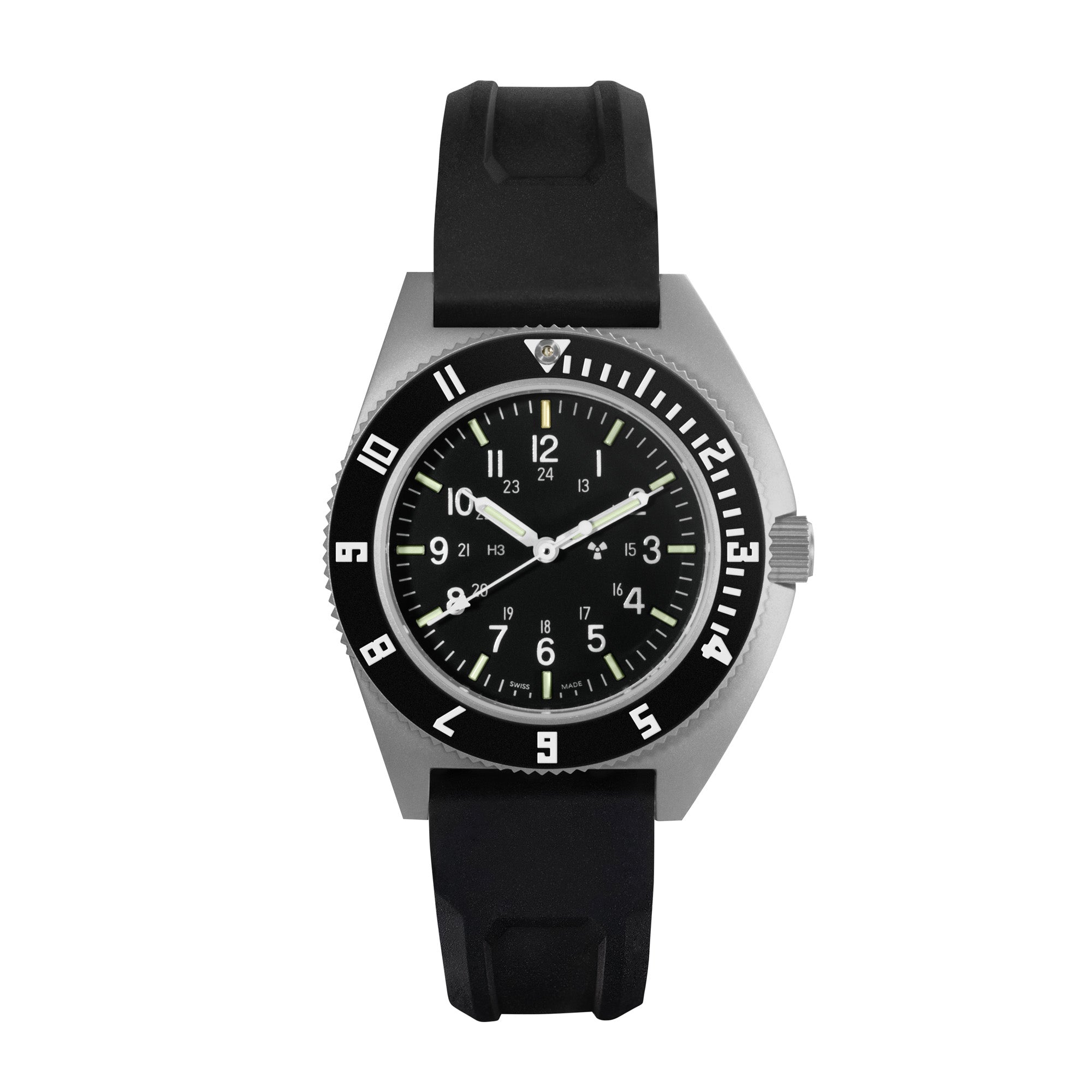 NAV, QUARTZ, SAPH, STE, COL: SS/BKPS 3PC RUBBER Black Sterile/3pc Rubber | Black Dial