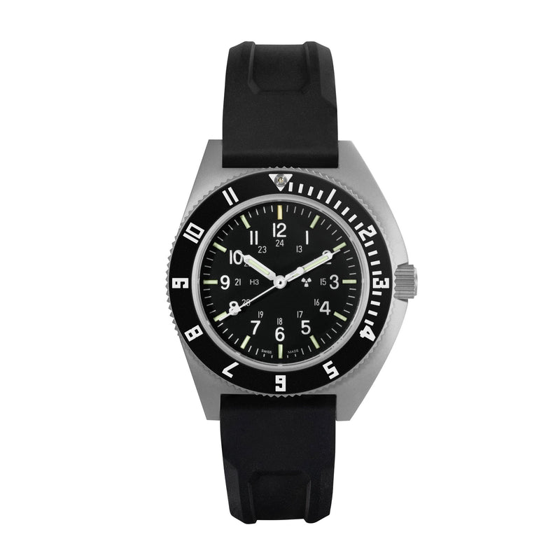 NAV, QUARTZ, SAPH, STE, COL: SS/BKPS 3PC RUBBER Black Sterile/3pc Rubber | Black Dial