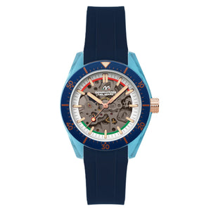 Ortona Electric Blue / Blue Silicone Strap White Dial