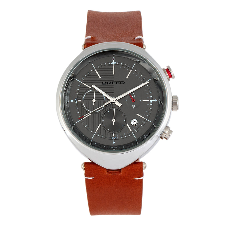 Tempest Chronograph Leather-Band Watch w/Date Brown/Grey | Gray Dial