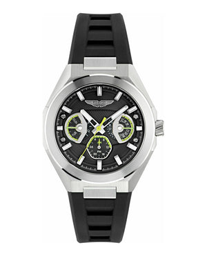 TKS Stainless Steel/ Black Silicone Strap Black Dial