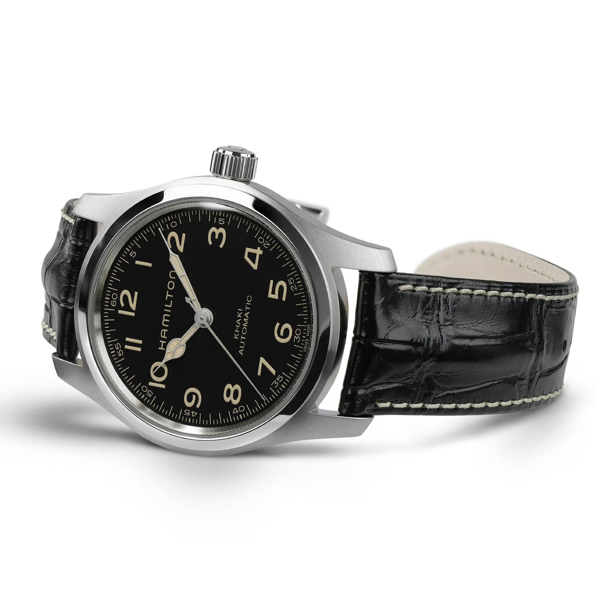 Khaki Field Black / Leather Black Dial
