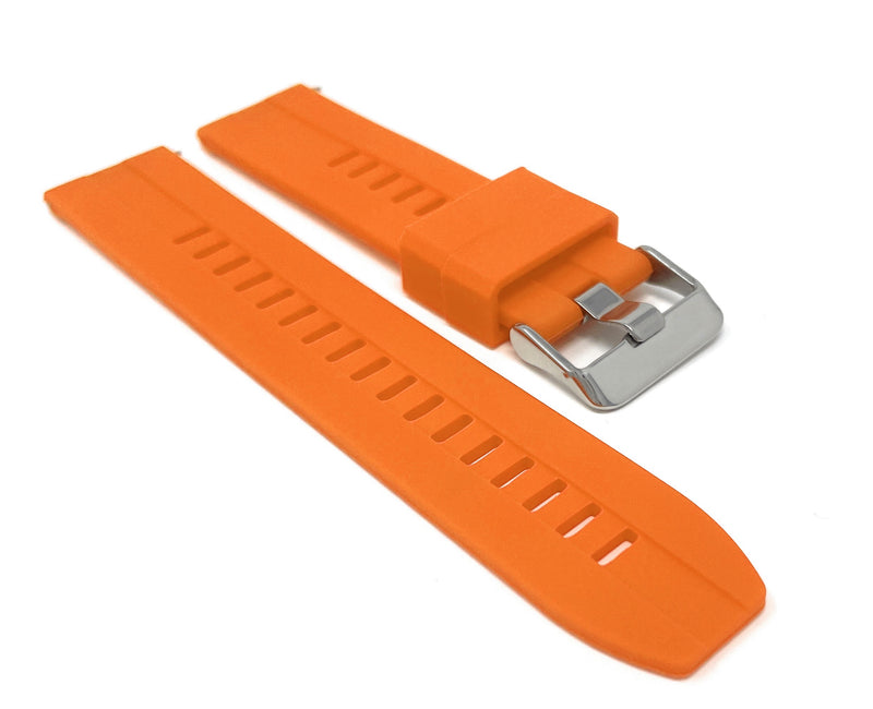 Bandini SIL.122 | Mens Quick Release Grooved Silicone Heavy Duty Sports Watch Band - 22mm / Orange 22mm / Orange |  Dial