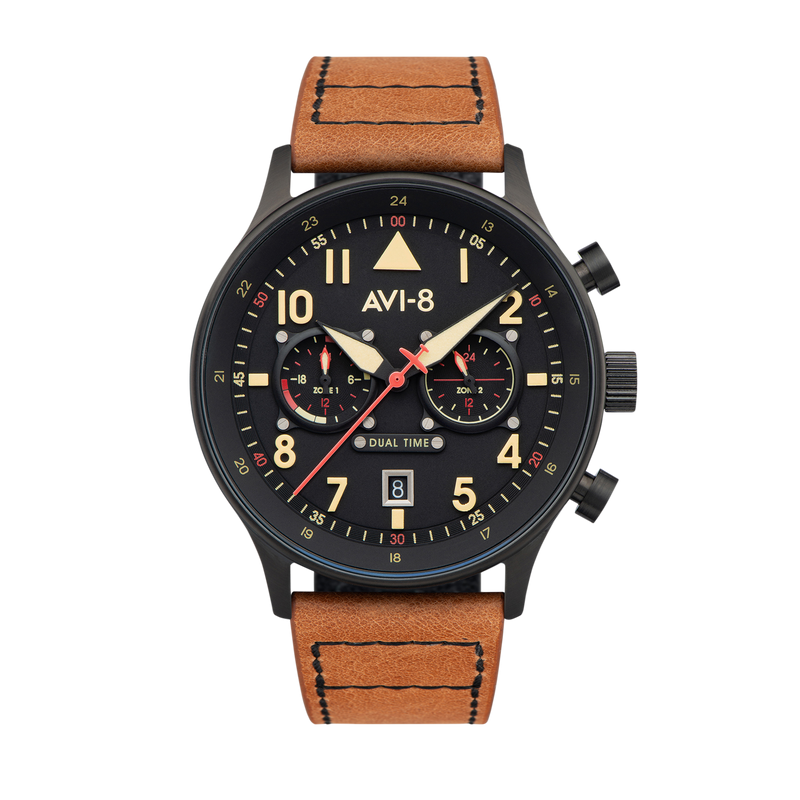 Hawker Hurricane Carey Dual Time Black  Dial / Leather |  Dial