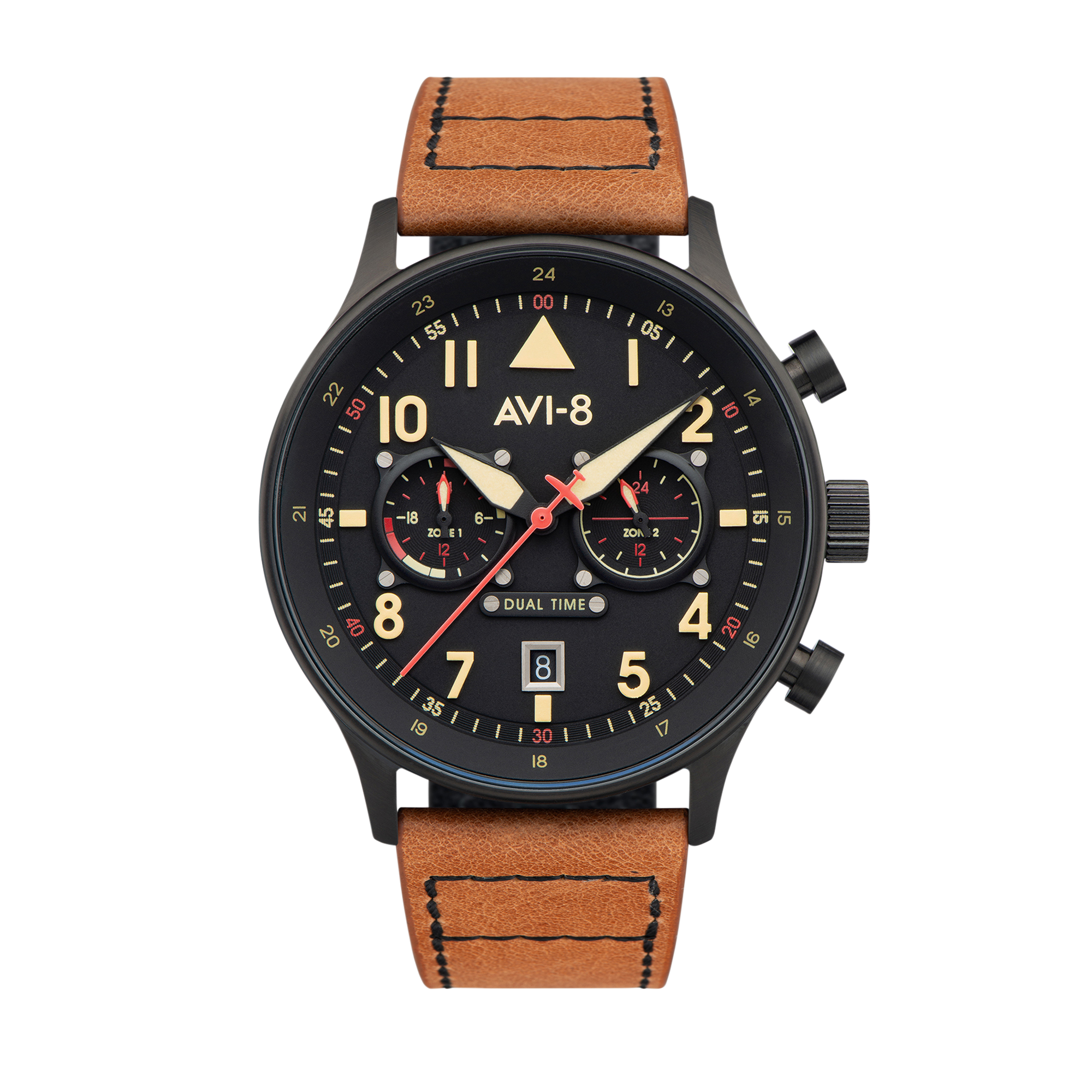 Hawker Hurricane Carey Dual Time Black  Dial / Leather |  Dial