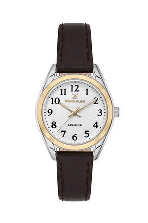 Easy Read Womens Watch, Leather Band - DK13690 Two-Tone / Black White Dial