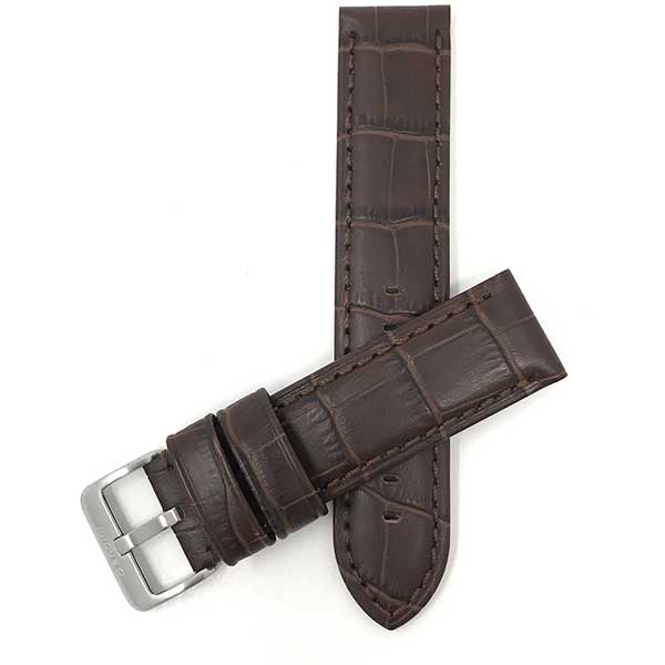 855 | 24mm Light Brown Mens Waterproof Leather Watch Bands, Alligator Pattern 24mm / Light Brown / Silver Buckle |  Dial