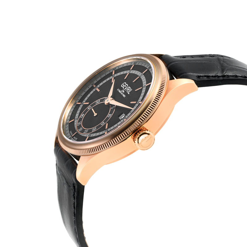 Empire Gevril Swiss Automatic, ETA 2895, Black Dial,  Genuine Handmade Italian Black Leather | Black Dial